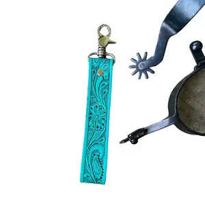 Rodeo Sky Tooled Leather Keychain – Turquoise