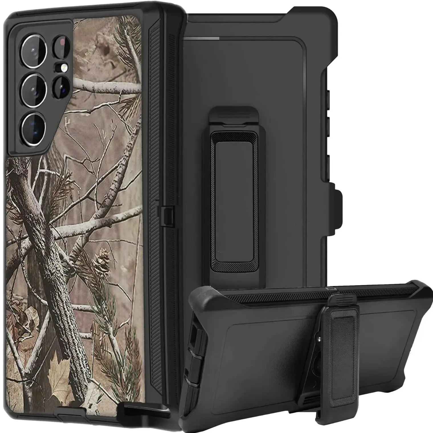Black Tree Rugged Defender Case For Samsung Galaxy S26 / S25 / S24 / Plus / Ultra / Shockproof Heavyduty Protection cover With Belt Clip Phonecase