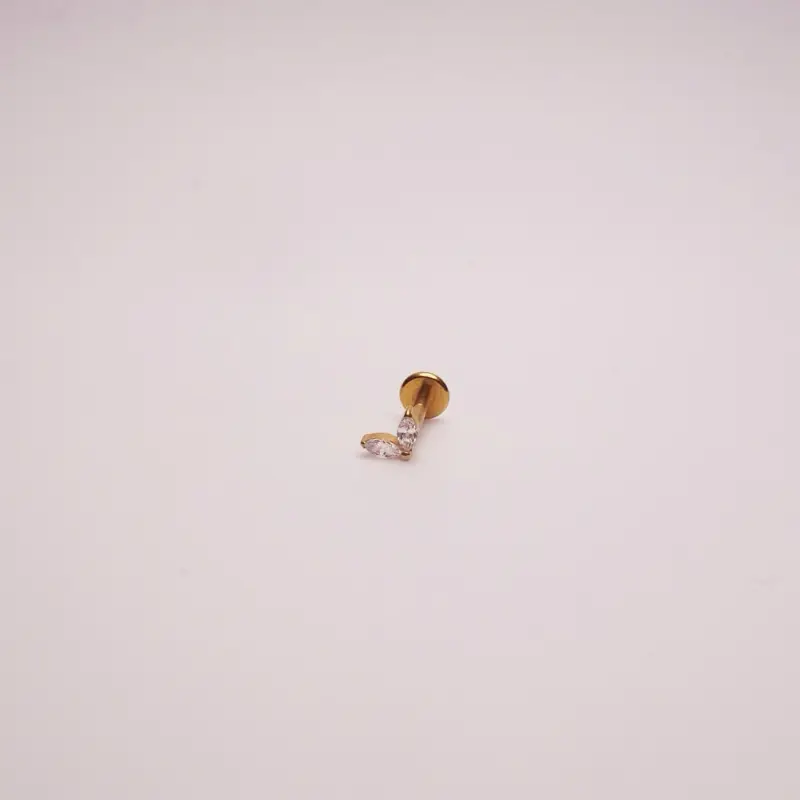 Titanium Dainty Gold CZ Wing Flatback Earring - 16G Threadless Stud for Helix Conch Lobe Tragus - Hypoallergenic & Nickel-Free Jewelry
