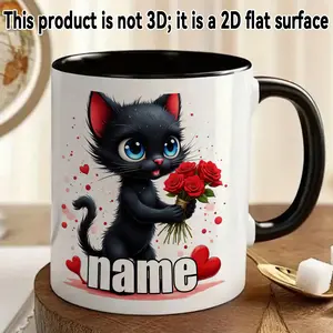 1pc Personalized Name/Text Cute Black Kitten Mug Custom Adult Name Pink Kitten Hearts Design 11oz Coffee Cup Durable Gift Birthdays Anniversaries Office Use Coffee Mug Mugs Coffee Mugs Funny Coffee Mugs Good Day Coffee Mug Drinkware Customized