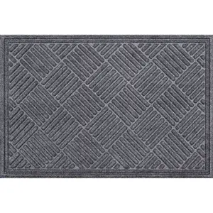 Textured Doormat Smoke Grey 2 x 3 Ft Non-Slip Rubber Back Door Mat with Diamond Pattern