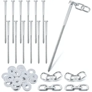 12 Pcs Lag Screws 3/8 lag Bolts with 12 Chain Links and 24 Washers Tent Stakes Kit for Burning Man Camping Party Desert Carport