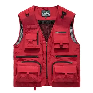 Polyester Fiber Large Size Vest Outdoor Workwear Fishing Waistcoat Vest Multi-pocket Vest