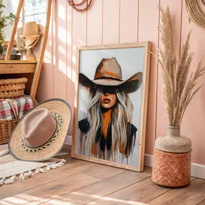 Abstract Cowgirl Portrait Art Print - Modern Western Woman Drip Painting Wall Decor l KoolyDesign