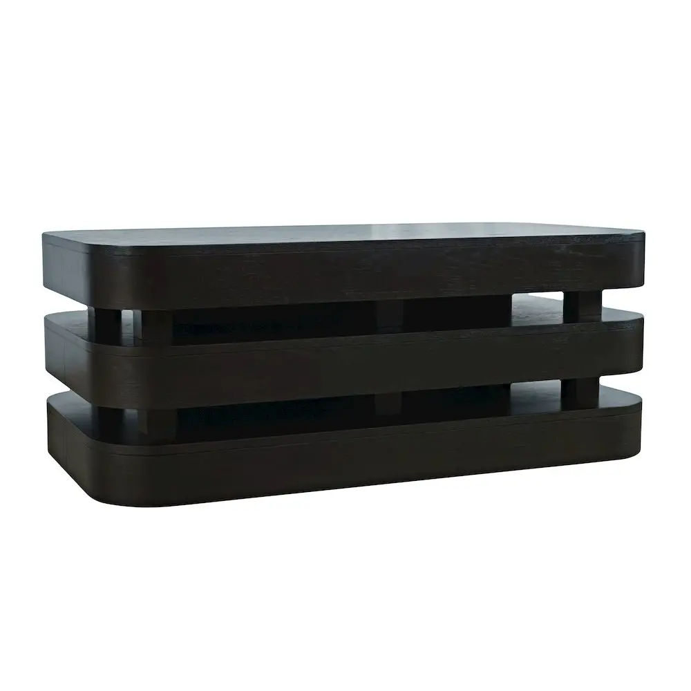 Mid-Century Modern Floating Base Coffee Table with Layered Shelves, Rolling Casters for Living Room Indoor Furniture, Midcentury Modern, Coffee Tables