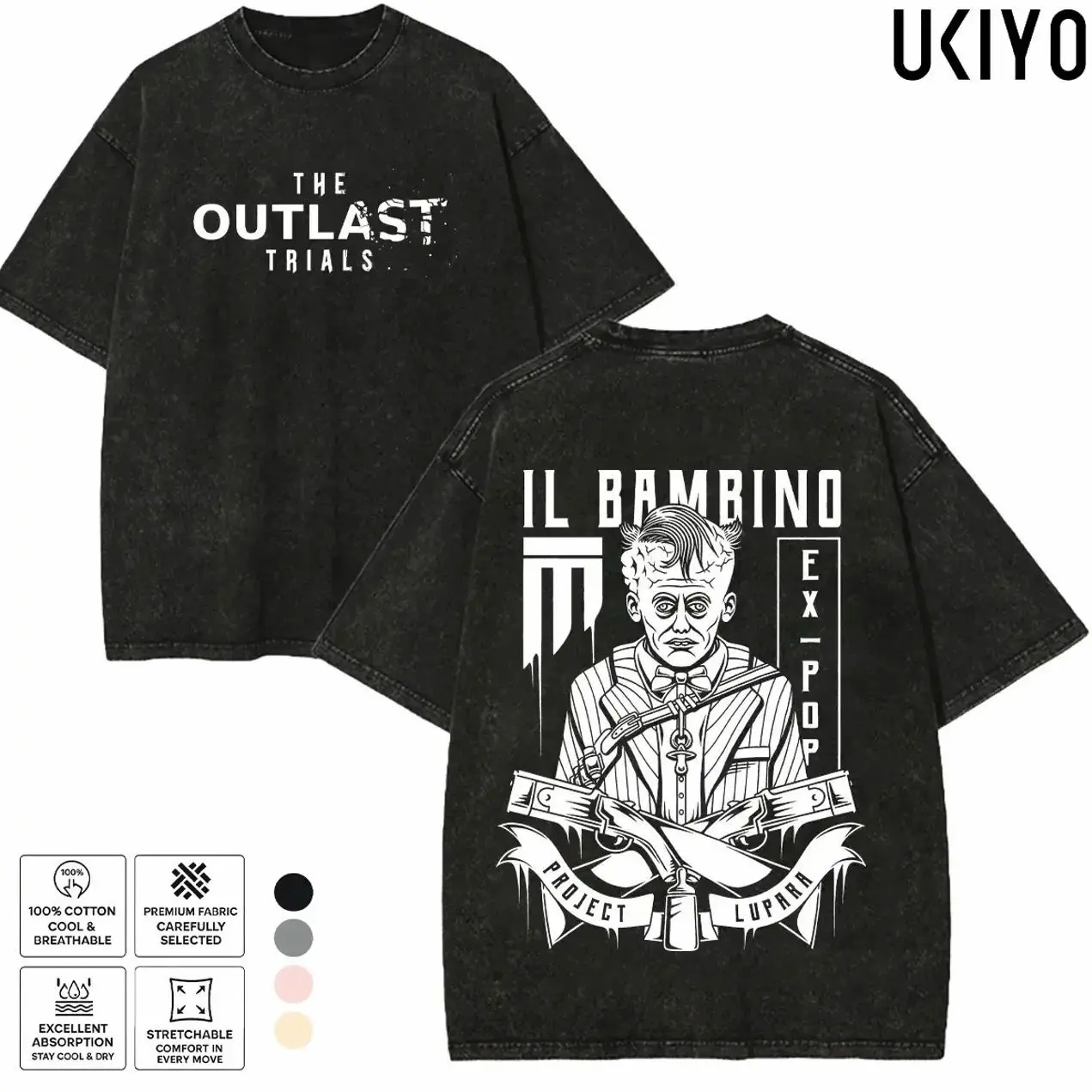 The Outlast Trials Il Bambino Franco Barbi Graphic Tee | Vintage Mineral Washed Oversized T-Shirt | Project Lupara Heavyweight Cotton Retro Menswear Streetwear Top GUU