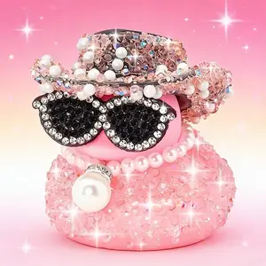 Decorative Rubber Duck for Car Dashboard, Sparkling Diamond Design, Rhinestone Embellished, Non-Slip Adhesive Pad Included