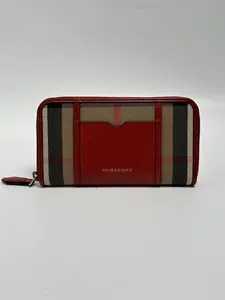 Pre-owned BURBERRY canvas wallet House Check Zip Around – Beige / Red SH456BR