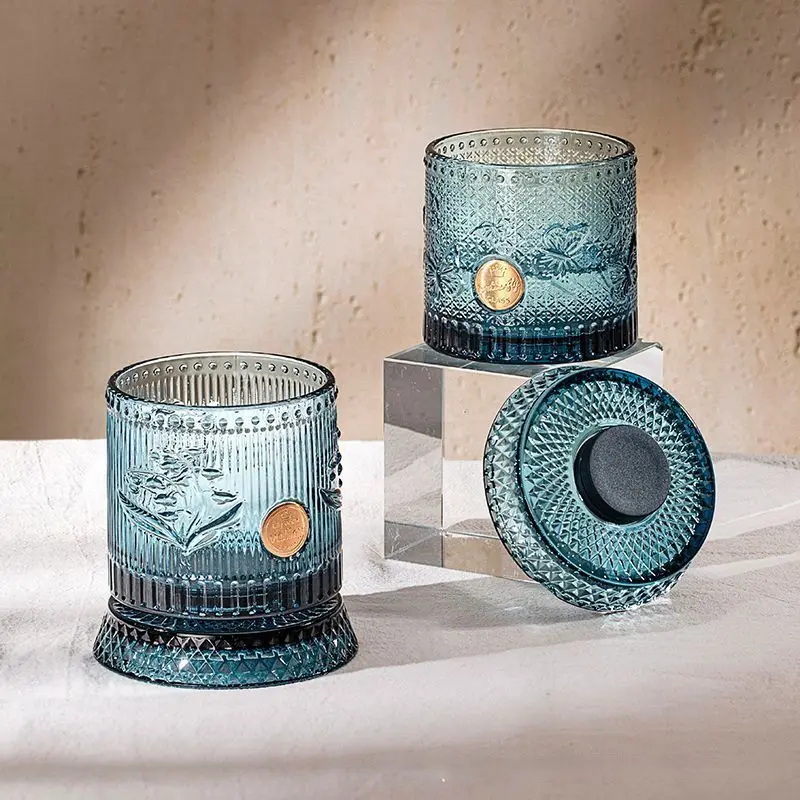 SummerWins【VORHORE】Premium Rotating Whiskey Glasses Set - Vintage Blue Embossed Drinkware Tumblers for Bourbon, Cocktails, Bourbon Lifestyle