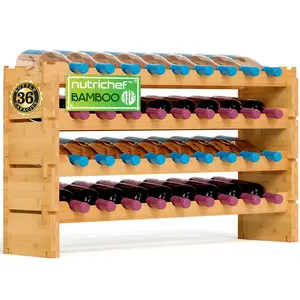 Stackable Wine Rack 36-Bottle Capacity Bamboo Modular Display Shelf