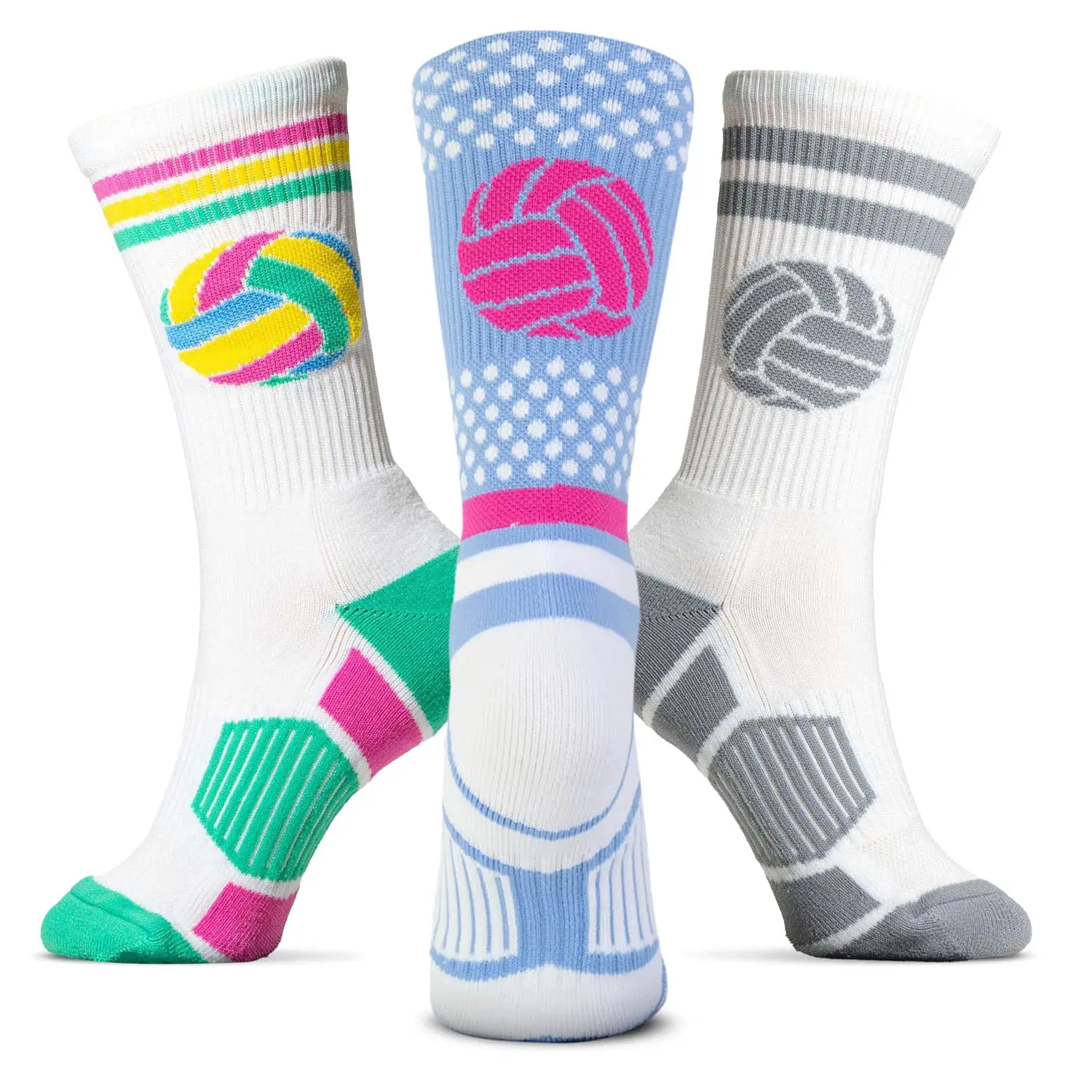 Supportive Lightweight Volleyball Socks, Colorful "Bump Set Spike" Mid-Calf Performance Fabric Crew Style with Shock Absorption, Supportive Lightweight Sports Socks, Shock Absorption Sports Socks