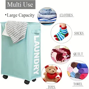 Foldable Large with Wheels, Detachable Wash Bag, Oxford Cloth Handle, Ideal for Home Bathroom Dorm Corner, Wheeled Laundry Basket