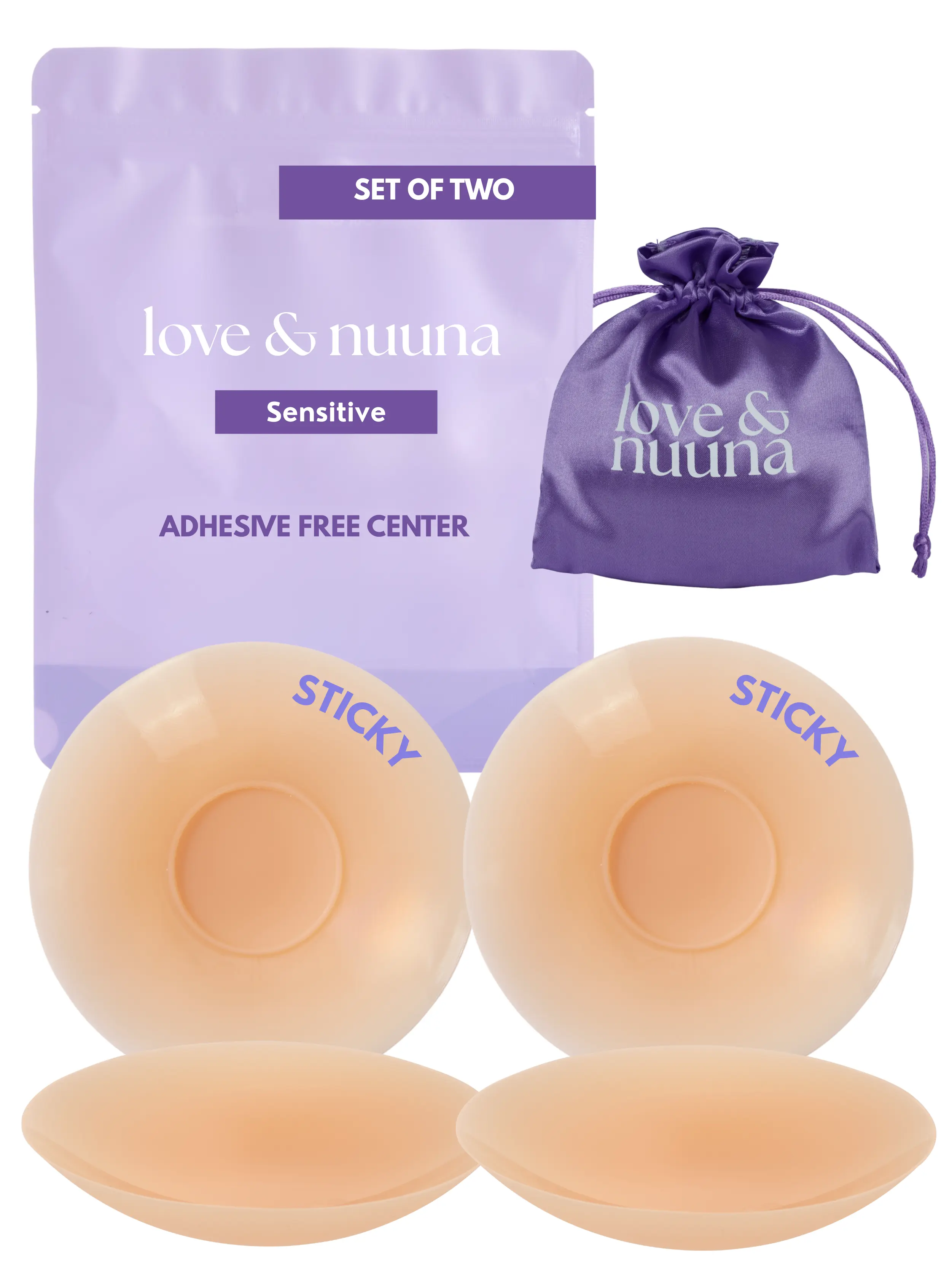 love & nuuna Women's Sensitive Sticky Nipple Covers - 2 Pairs, Comfortable, Reusable, Seamless, Waterproof, Sticky Cakes, For Sensitive Nipples