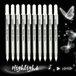 Artist Gel Pens 10 Pack, 0.9mm Medium Tip, Precision Drawing and Highlighting on Dark Paper, Essential Art Supplies