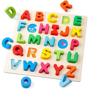 Wooden Alphabet Puzzle – ABC Letters Sorting Board Blocks Matching Game Jigsaw Educational Early Learning Toy Gift for Preschool Year Old Kids