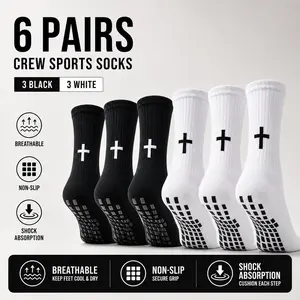 6 Pairs Bible Verse Cross Sock Cross Grip Soccer Socks Anti-Slip Grip Socks with Rubber Dots Religious Design Grip Socks Christian Gift for Youth Men Sport Basketball Football Tennis Gym Comfortable Fit Tubesocks