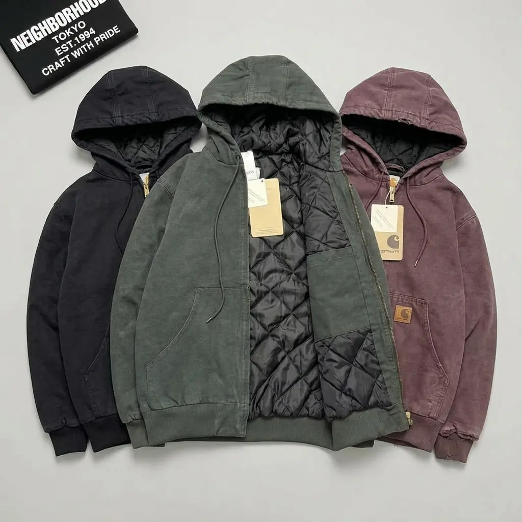 Carhartt Men Heavyweight Washed Detroit Jacket, Vintage Rugged Canvas Workwear Outer Coat, 9 Colors Loose Fit Long Sleeve Jacket for Daily Work Outdoor