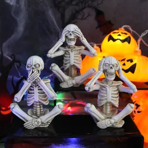 3pcs Skull Figures, No See No Hear No Speak Design, Cool Skeleton Decorations, Perfect for Halloween & Party Themes, Decorative Fidget Figurine