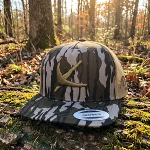 Turkey Track Camo Trucker Hat for Men, Embroidered Turkey Foot Hunting Cap, Snapback Mesh Back Hat, Turkey Hunter Gift, Woodland Camo Outdoor Hat, Spring Gobbler Hunting Gear, Adjustable Hunting Baseball Cap
