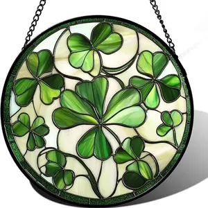 Shamrock Stained Glass Suncatcher, Clover Window Hanging Decor with Chain, Elegant Home Decoration, Perfect for Windows