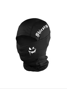 Letter and Smiley Print Full-Face Ski Mask, Unisex Woven Fabric Balaclava for All Seasons, Sporty Loose-Fit Design, Ideal for Outdoor Activities