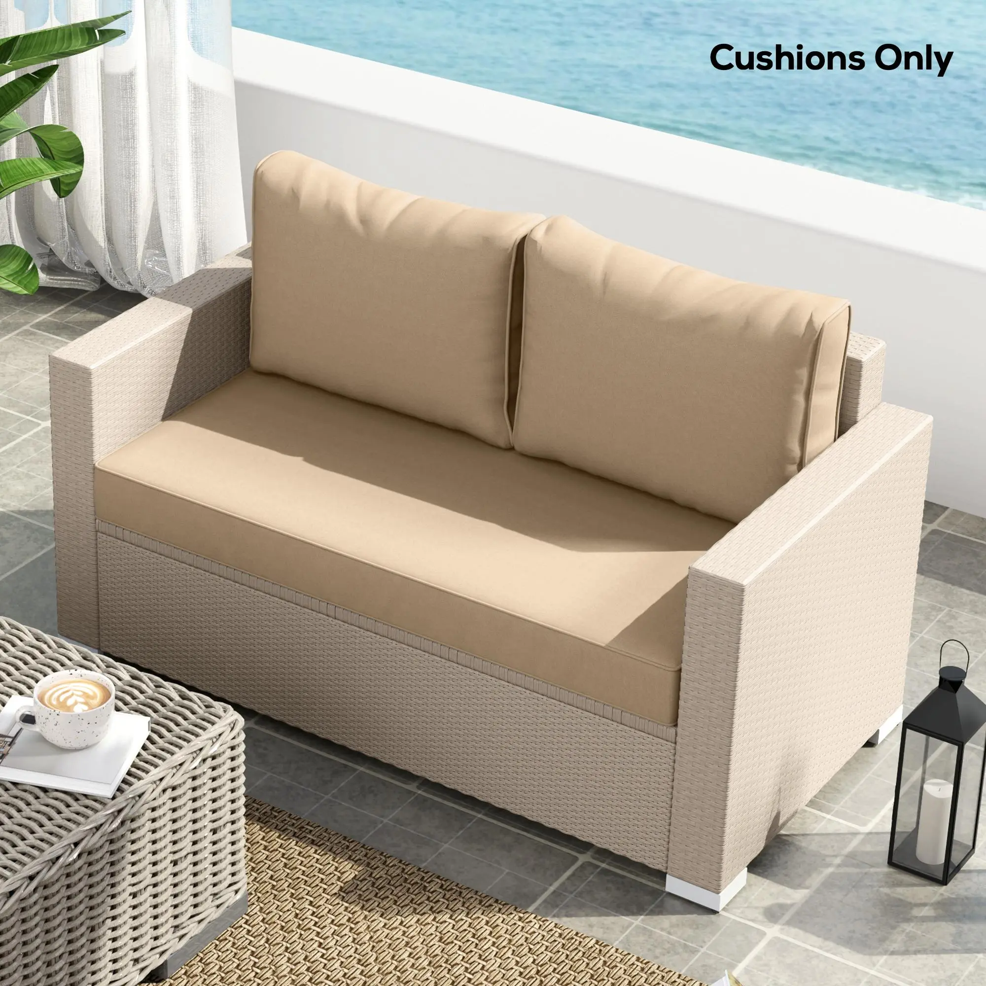 2 Seat Patio Furniture Cushions, 46x26x5 in, Thick Outdoor Loveseat Cushion Set with Removable Cover, Fade-Resistant Replacement Cushions for Outdoor Furniture, Couch, Bench, Swing, Beige