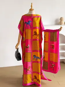 Elegant Moo Moo Long Dress Animal Pattern Robe Shawl + Long Silk Scarf for Women, Beach Sun Protection, Casual Style, All Seasons, Casual Basic Fashion