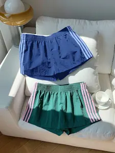 Women's Thin Quick-Dry Breathable Gym Shorts, Striped Drawstring Summer Casual Loose Fit Wide Leg Pants, Vintage Style Outerwear, Athletic Shorts