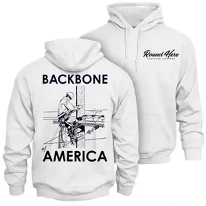 Lineman Backbone Of America Hoodie – Utility Worker Climbing Pole Graphic, Blue Collar Power Line Worker Apparel, Electric Lineman Pride Workwear Hoodie for Men and Women