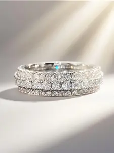 1pc Delicate Romantic Luxury Three Row Zircon Rings for Women Fashion Jewelry Trendy All-match Exquisite Wedding Pave Engagement Ring for Ladies Party Dating Daily Decor Accessories Anniversary Birthday