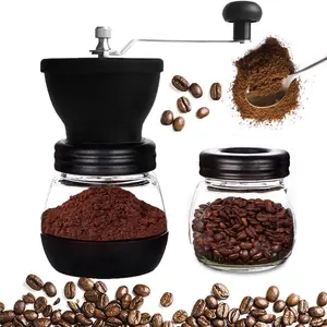Portable Manual Coffee Grinder with Ceramic Burrs, Hand Coffee Mill Featuring 2 Glass Jars (11oz Each), Stainless Steel Handle, Perfect for Drip Coffee, Espresso, French Press, Turkish Brew, Home and Travel Use