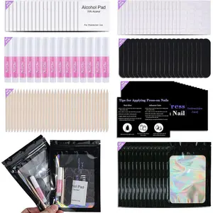 Disposable Nail Supplies Kits,Professional Manicure Press On Nail Tool Kit With Nail File,Adhesive Tabs,Nail Glue,Sticks, Prep Pads,Bags,Cards for Nail Business(Black-140pcs20set)