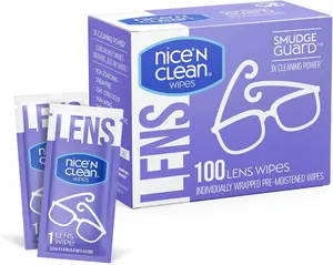 Nice 'n Clean SmudgeGuard Lens Cleaning Wipes 100 Total Pre-Moistened Individually Wrapped Non-Scratching Non-Streaking Safe for Eyeglasses Goggles Camera Lens