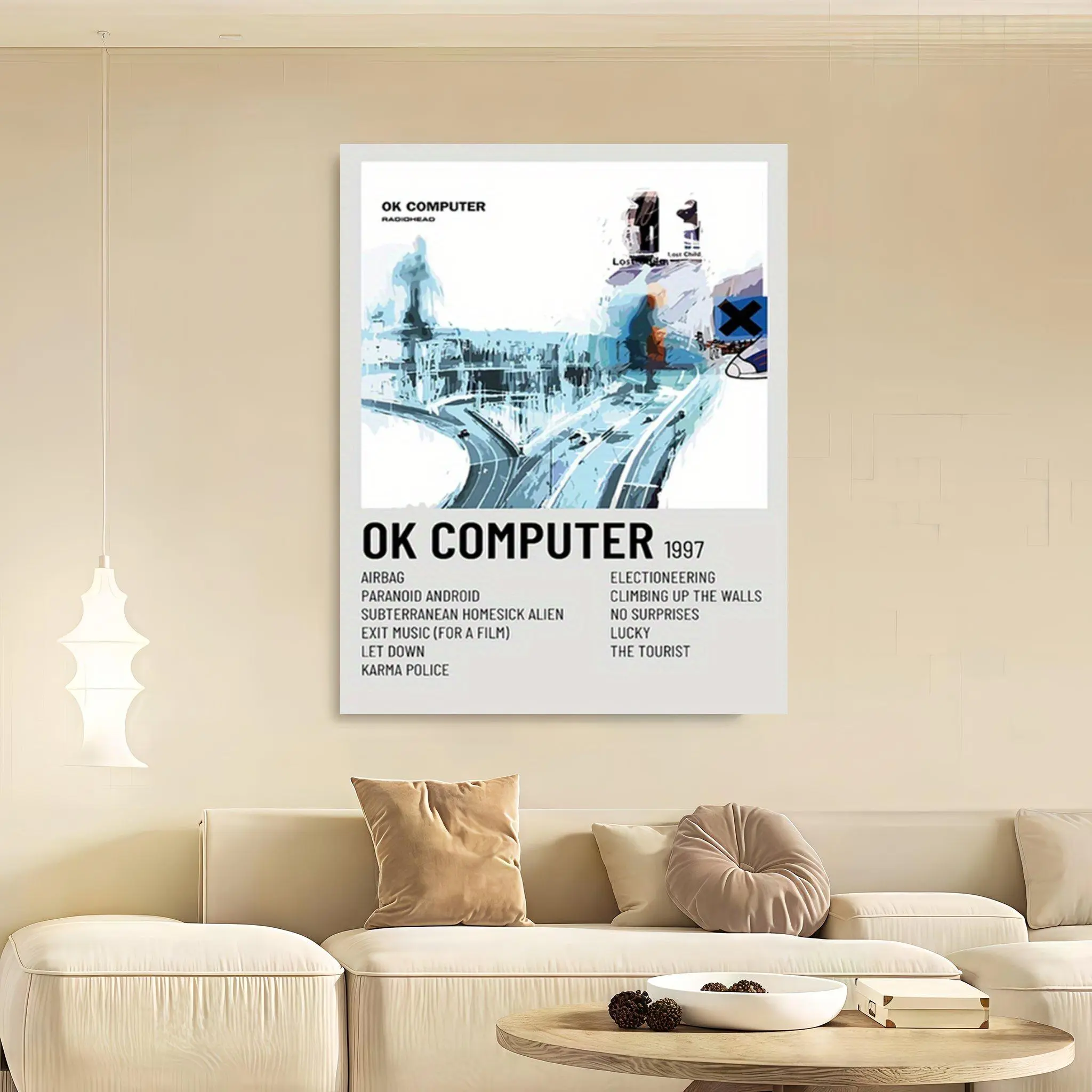 Framed 2D Flat, 1pc OK Computer Abstract Art Print -  Canvas Wall Decor, Modern Retro Design, High-Quality Poster Featuring Iconic Album Cover with "OK COMPUTER 1997" Text, Perfect for Home Office or Bedroom, Bedroom Wall Art | Abstract Artwork | Mod