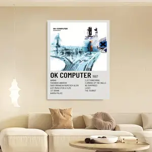 Framed 2D Flat, 1pc OK Computer Abstract Art Print -  Canvas Wall Decor, Modern Retro Design, High-Quality Poster Featuring Iconic Album Cover with "OK COMPUTER 1997" Text, Perfect for Home Office or Bedroom, Bedroom Wall Art | Abstract Artwork | Mod