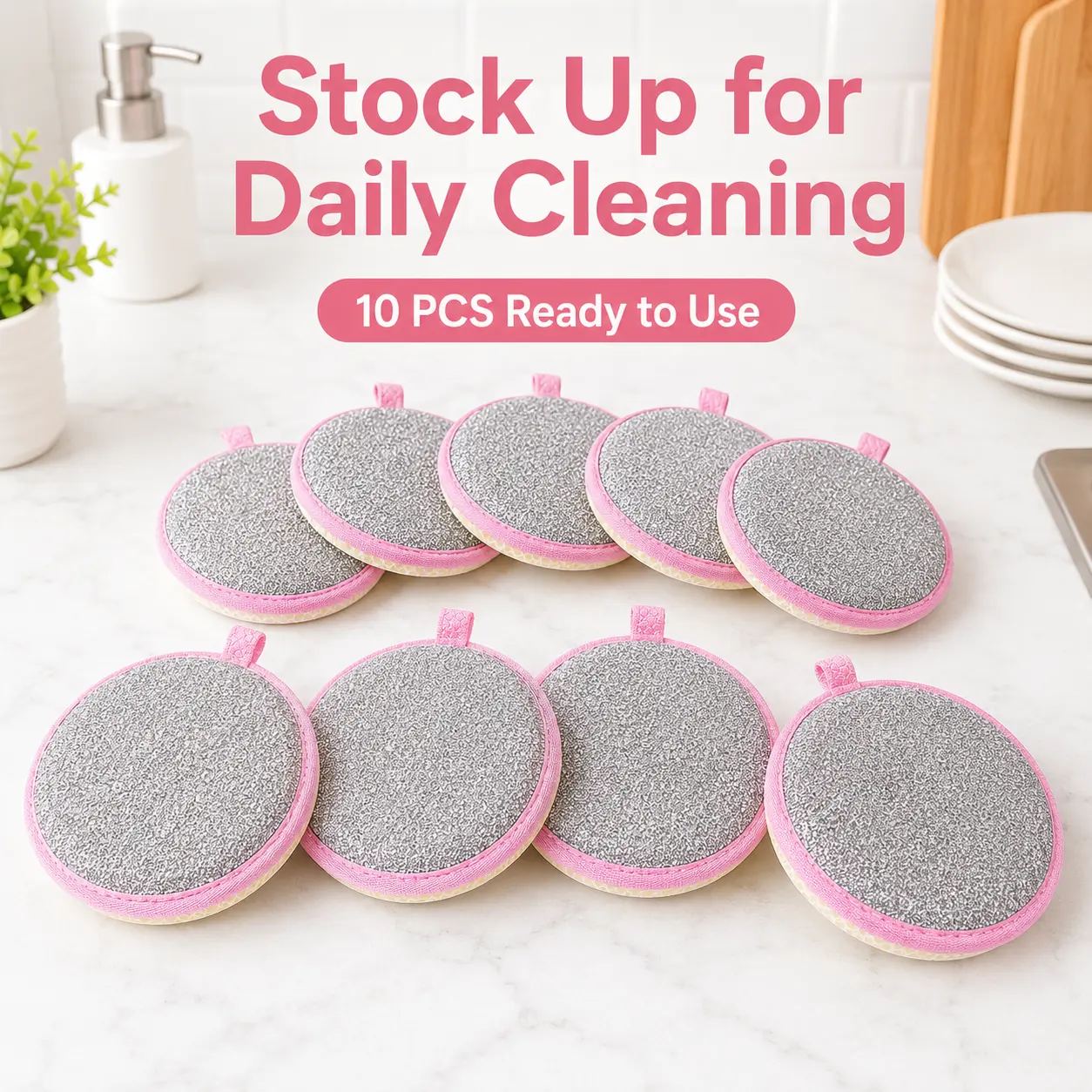 10 Pcs Kitchen Sponge Scrubbers - Round, Double-Sided Dishwashing Pads for Grease & Food Residue Removal - Home Cleaning Supplies Set for Back to School, Juneteenth, Carnival, Black Friday