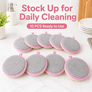 Kitchen Sponge Scrubbers Round Double-Sided Dishwashing Pads Grease Food Residue Removers Home Cleaning Supplies Set