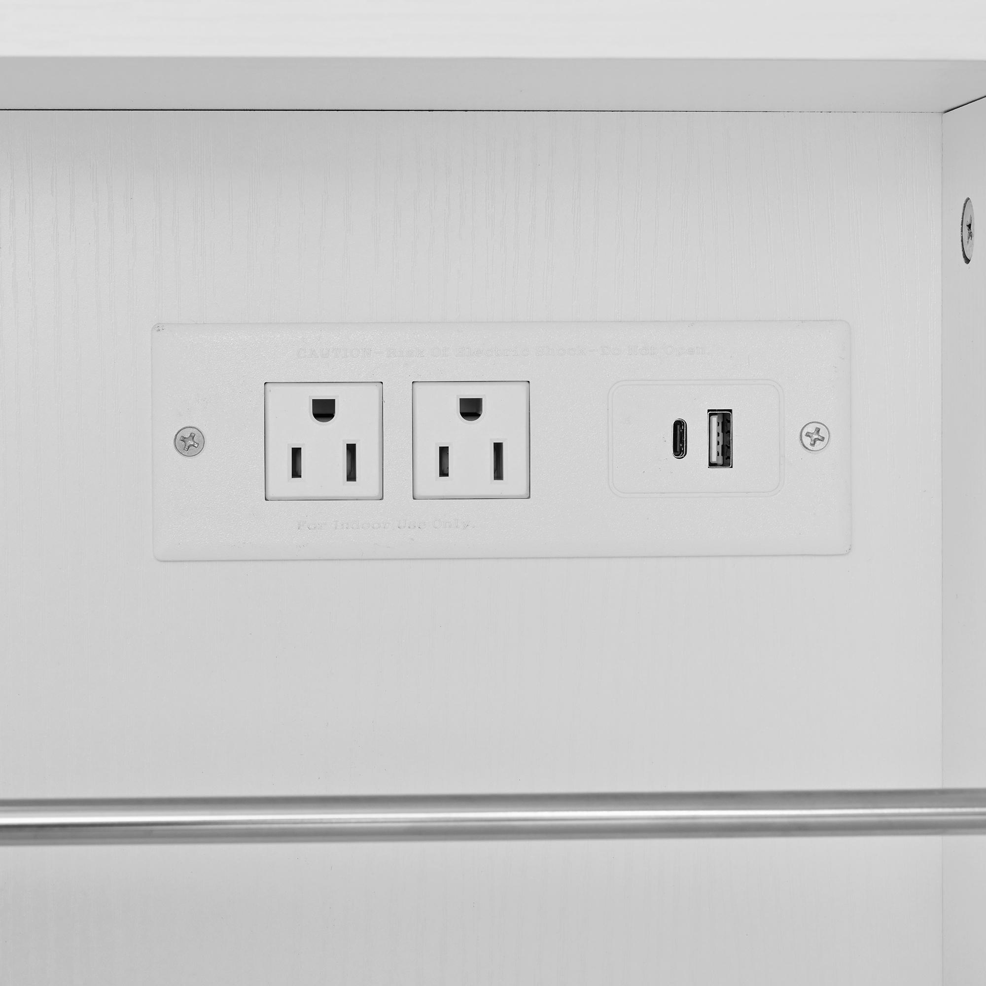 47.2" Multi-functional Extendable Kitchen Island with Drop Leaf, Built-in Power Outlet, Home Coffee Bar Wine Cabinet with Bottle Rack & Glass Holder, 2-Door Buffet Sideboard with Open Side Storage Shelves, Water-resistant Easy Clean MDF, Space Saving