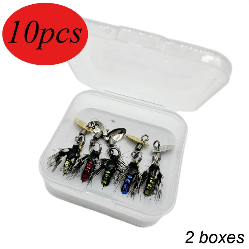 Fishing Tackle Lure Set - 10pc Spinner Flies with Multicolor Appeal, Realistic 3D Eyes, Rotating Blades & Durable Hooks for Trout & Bass