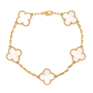 Pre-owned Van Cleef & Arpels Vintage Alhambra 5 Motifs Bracelet 18K Yellow Gold and Mother of Pearl by Rebag