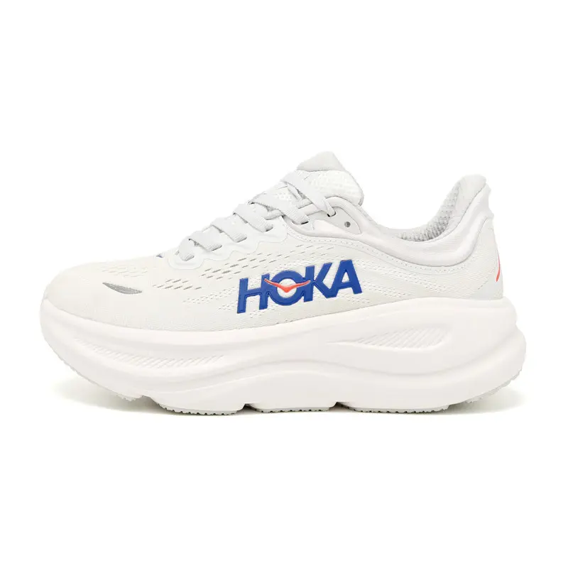 Pure White Mesh Blue Logo Thick Cushion Running Sneakers Ultra Soft Midsole Non Slip Outdoor Hiking Road Walking Sports Footwear Unisex