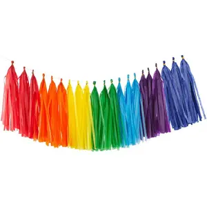 35Pcs Rainbow Tassel Garland Tissue Paper Tassel Banner Decoration for Wedding,Birthday, Group Activities and Games