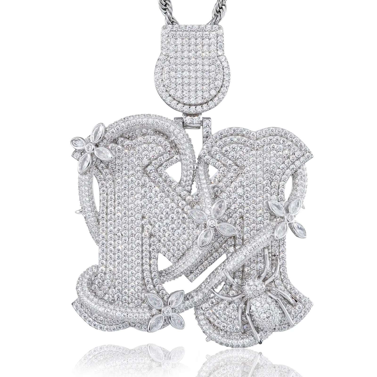 UCCIYO Weaving Net Letter Pendant Lab-Created Moissanite Pendant Copper Moissanite Pendant  for Women Men Hip Hop Jewelry Gift 【#CMP0423】
