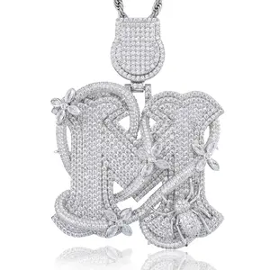 UCCIYO Weaving net letter Pendant 【#CMP0423】Lab-Created Moissanite Pendant Copper Moissanite Pendant  for Women Men Hip Hop Jewelry Gift