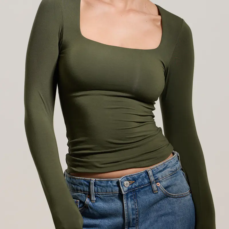 Square Neck Braless Long Sleeve