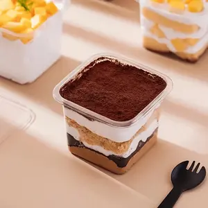 50PCS Dessert Cups with Lids, Mousse Cake Boxes, Pudding Ice Cream Jelly Yogurt Cups, Tiramisu Mille Crepe Cake Containers, Clear Disposable Takeout Packaging, Baking Pastry Dessert Packaging Supplies, Premium Cake Box