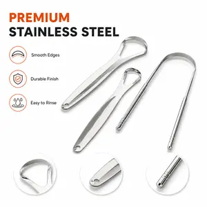3 Pack Stainless Steel Tongue Scraper Set for Fresh Breath, Reusable Tongue Cleaner Oral Care Tool, Smooth Edge, Easy to Clean, Travel Friendly