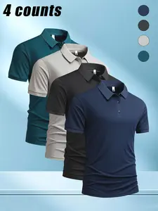 Men's Classic Solid Color Turn-Down Collar Polo, Minimalist Slim Fit, Sport & Casual Summer Wear, Stylish Daily