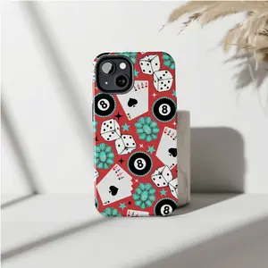 Western Lucky Charm Phone Case for IP Phone 16 15 14 13 12 11 Pro Max Plus X XR XS 7 8 - Retro Cowgirl Aesthetic with Dice, Aces, 8-Ball & Turquoise Graphic - Y2K Vintage Game Night Vibe Case