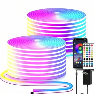 100FT DC24V RGB LED Neon Rope Lights With Remote/APP Control Waterproof Flexible Neon LED Strip Lights LED Neon Rope Lights For Bedroom Room Decor drawers